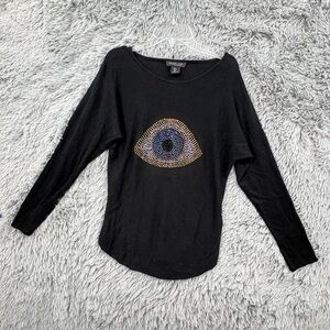 Rachel Zoe Sweater Womens Small Cashmere Blend Rhinestone Evil Eye Lightweight